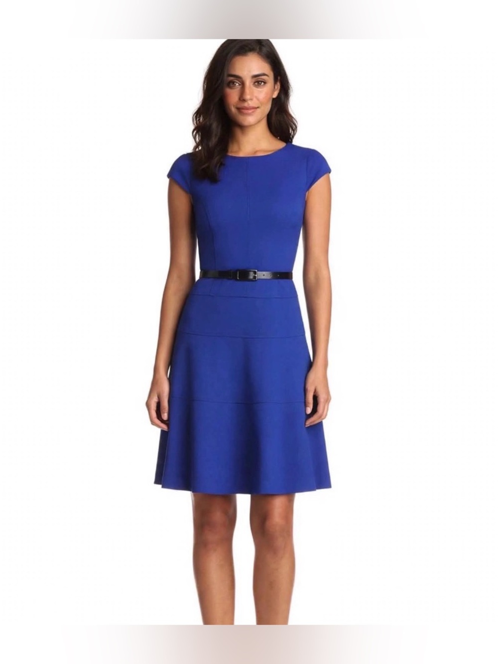 Anne Klein Size 2 Royal Blue Textured A-Line Fit & Flare Dress Cap Sleeve EUC
